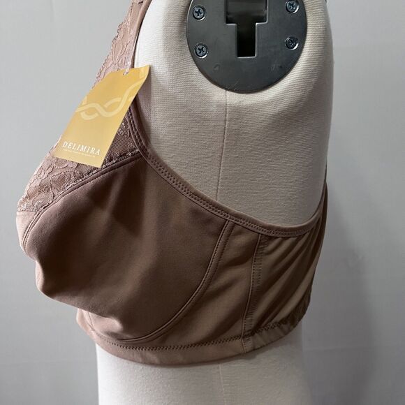 DELIMIRA Women Front Closure Bra Full Coverage Wirefree Lace 38DD Racerback - Picture 4 of 8